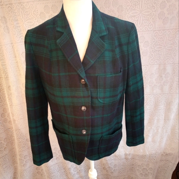 Pendleton Vintage Virgin Wool Blue Green Tartan Oversized Plaid Blazer Jacket - Picture 1 of 10